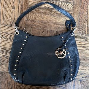 Michael Kors Crossbody/ Shoulder HOBO bag with soft gold stud and MK Chain.